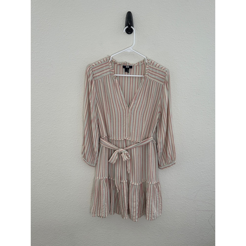 PAIGE Kylenn Striped Mini Dress Ruffle V Neck Tiered Boho Summer Dress Size S